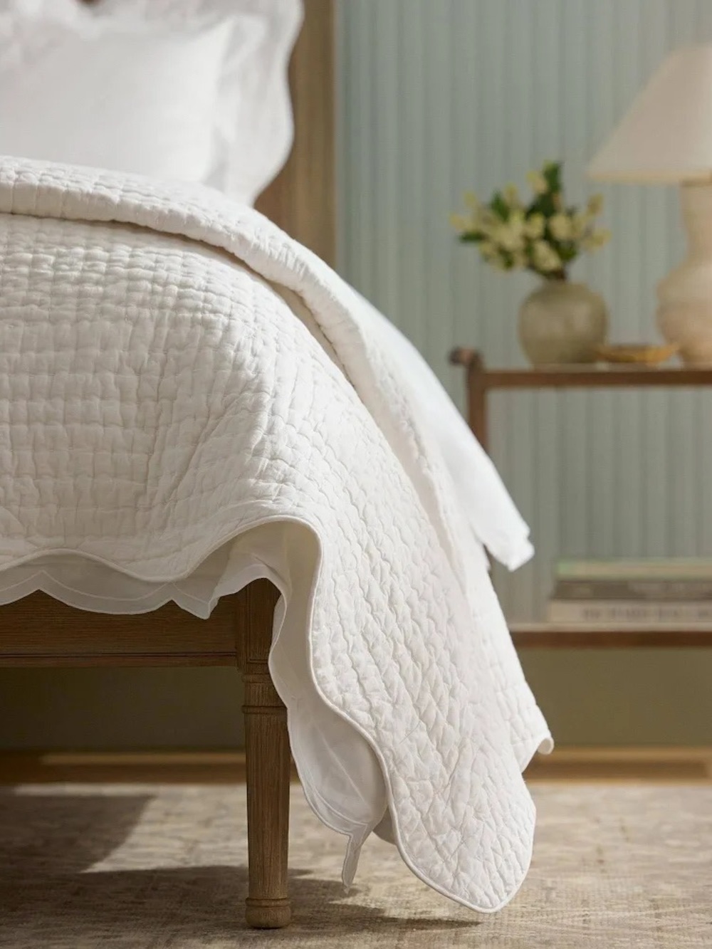 Serena & Lily Cream Quilted Scalloped Edge Coverlet
